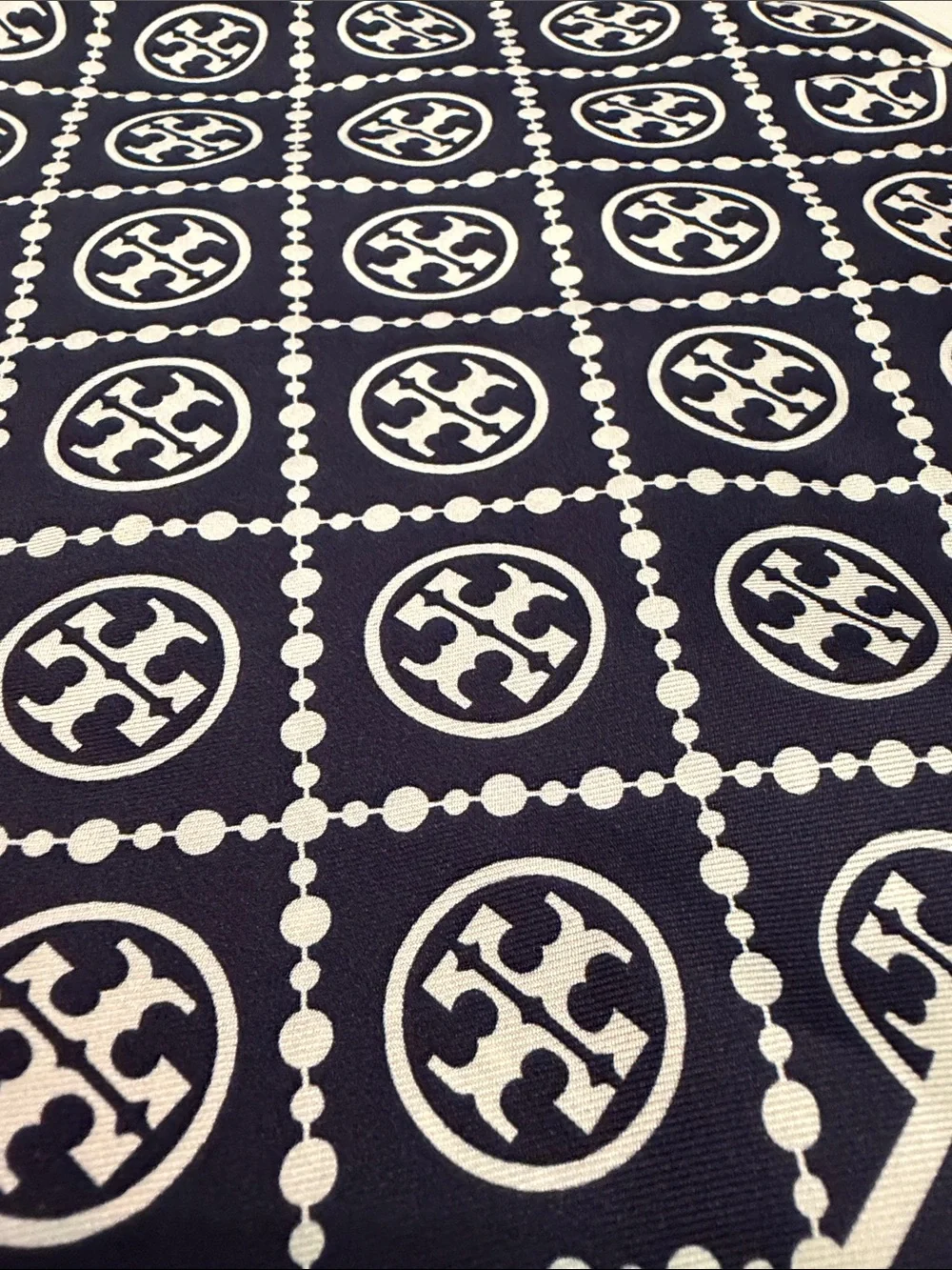 Tory Burch Navy and White Monogram Logo Silk Square
